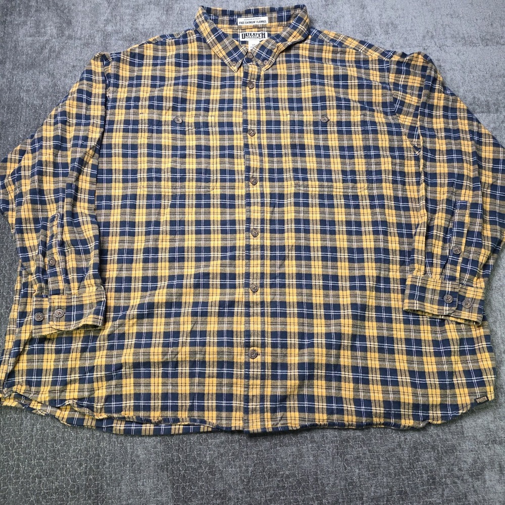 Duluth Trading Co Free Swingin Flannel Mens 5XL Shirt Relaxed Fit Plaid Yellow